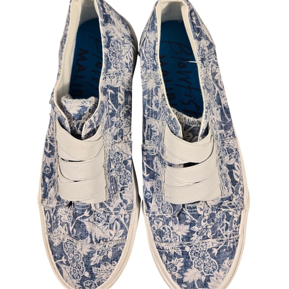 Blowfish Malibu Womens Blue Floral Toile Canvas Slip On Sneakers Low Top